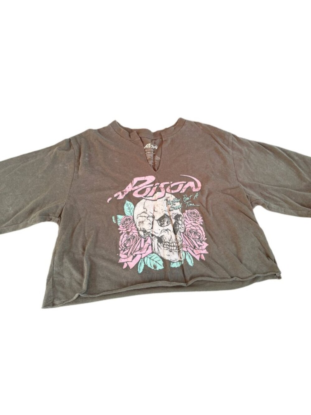 Poison XXS Brown Cotton Vintage Band Graphic Tee Cropped